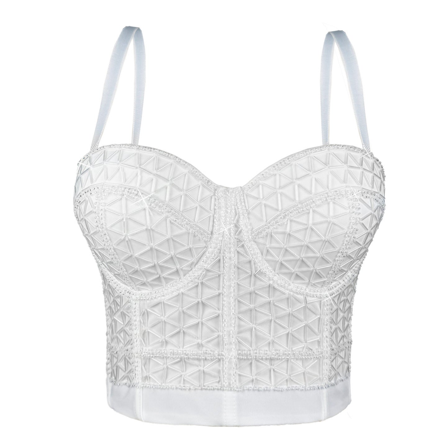 Short Design Multi-color Pressed Stripe Outerwear Shaping Boned Bra with Padded Strappy Camisole