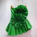 Skincare top design, niche female heavy worker, pleated three-dimensional flower slimming, irregular lotus leaf arrangement, vacation shirt trend