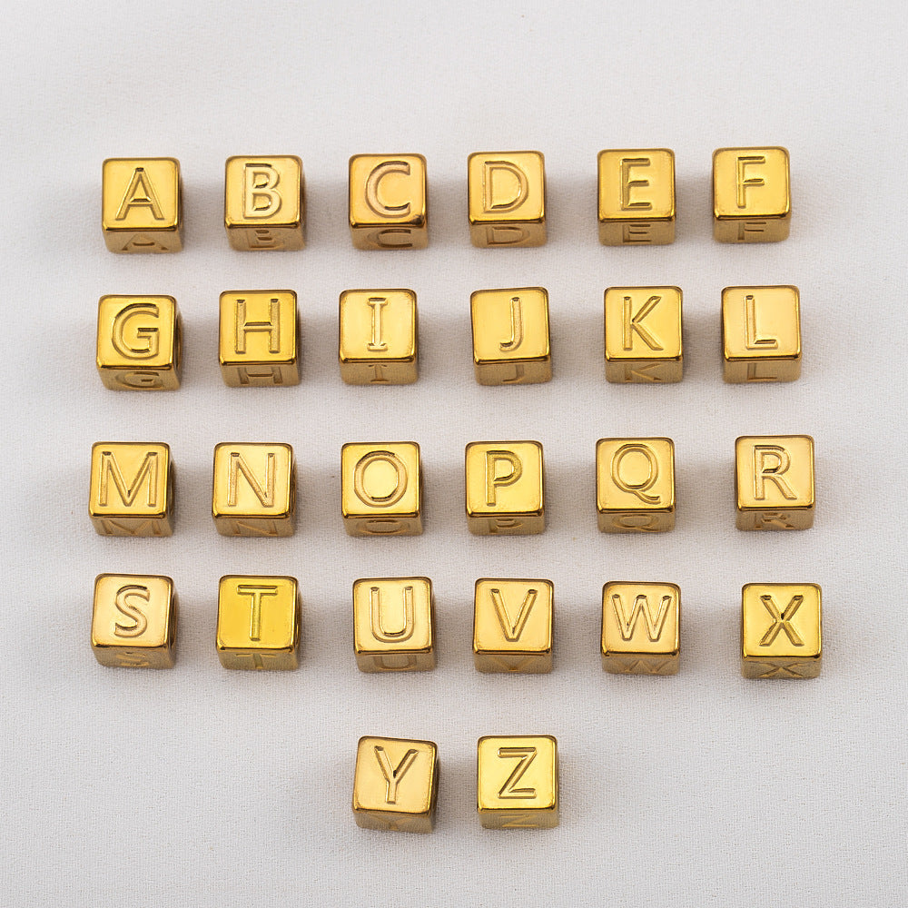 Stainless steel square bead with 26 English letters
