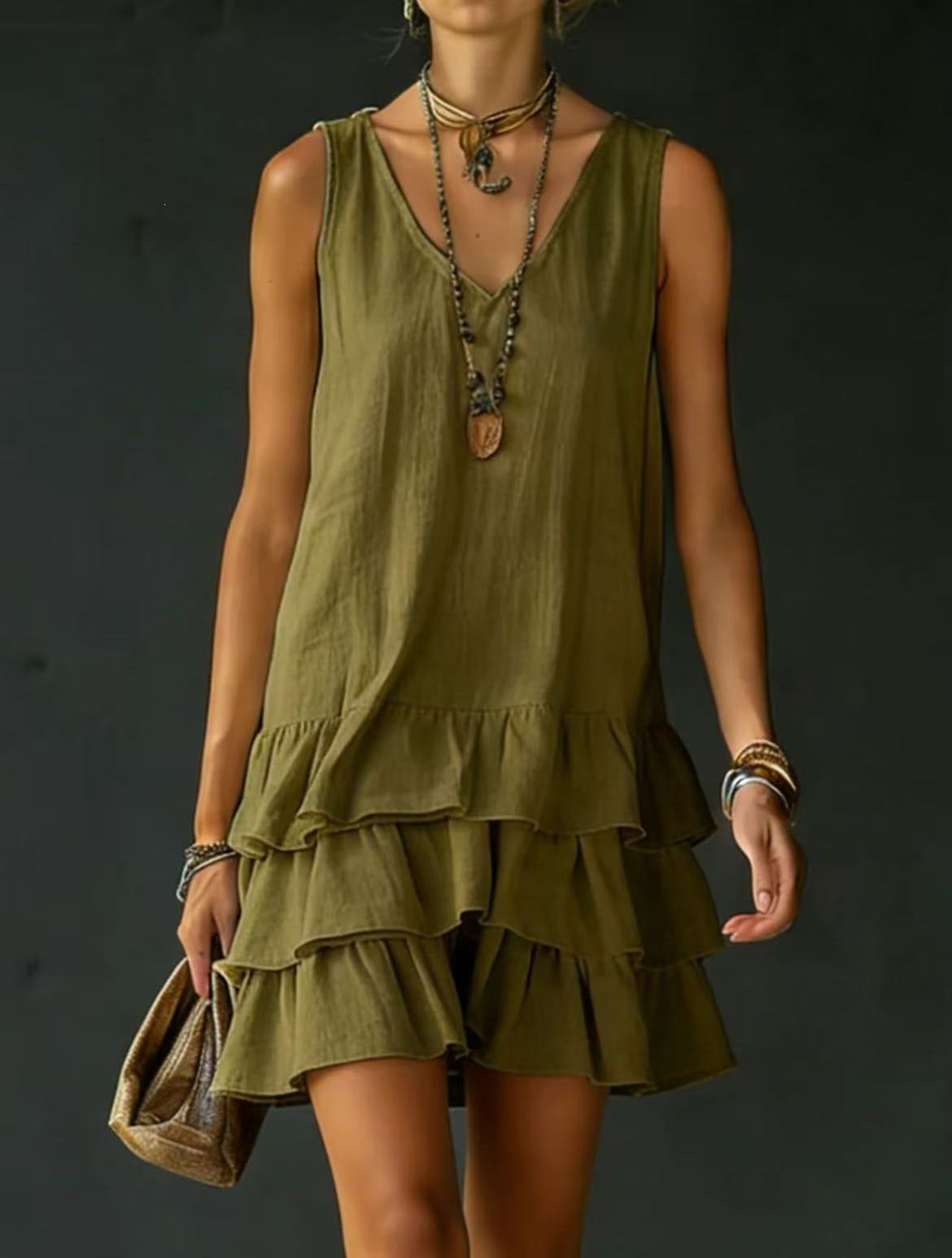 Fashionable Women's Loose Casual Solid Color Side Pocket Tank Dress