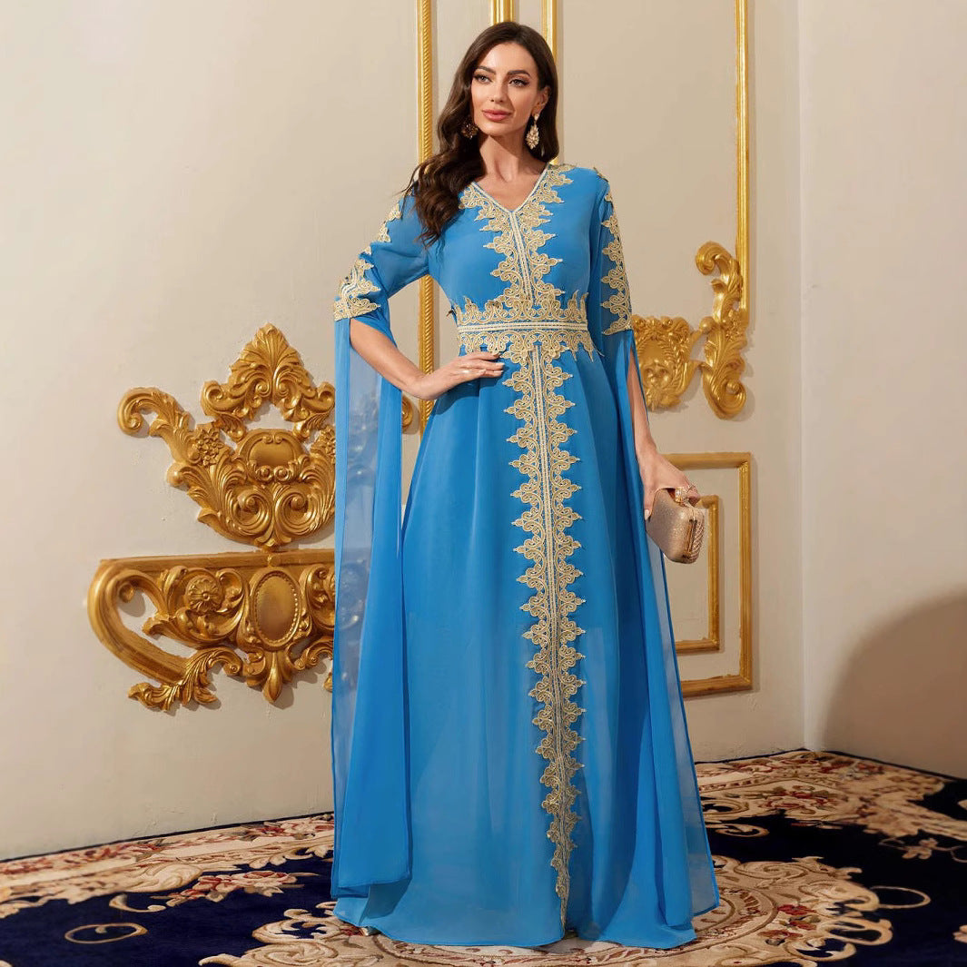 Solid color lace robe dress