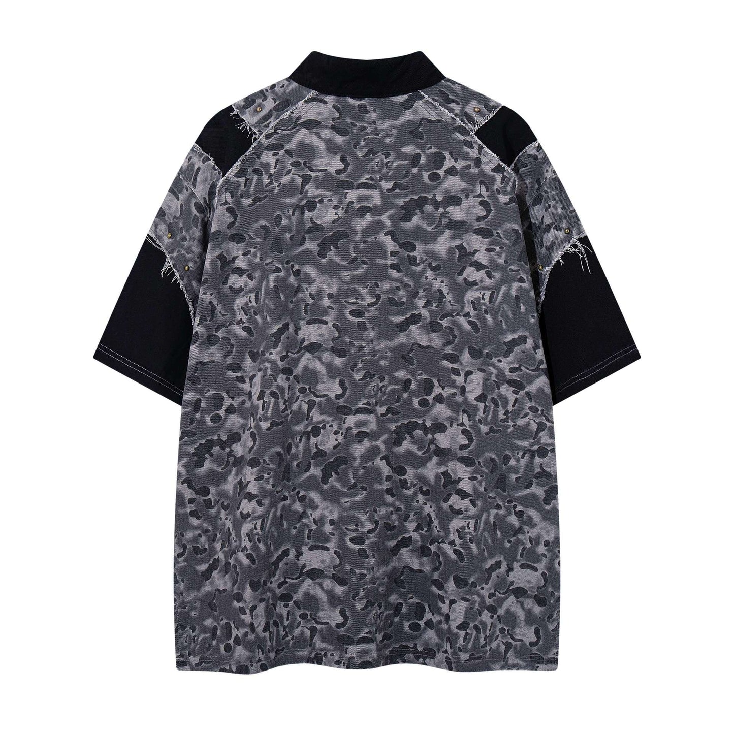 Camouflage patchwork contrasting short sleeved shirt