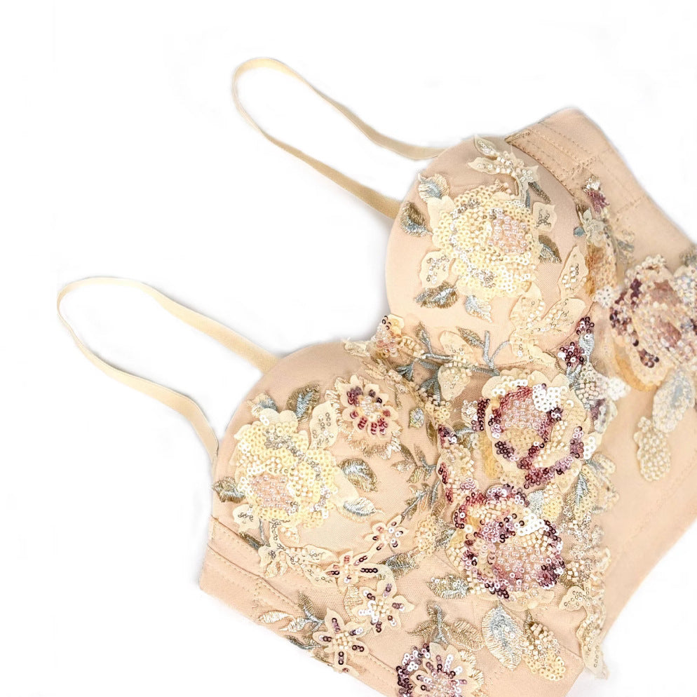 Style Sexy Top Printed Strapless Camisole Women's Outerwear Beaded Boned Bustier Inner Wear