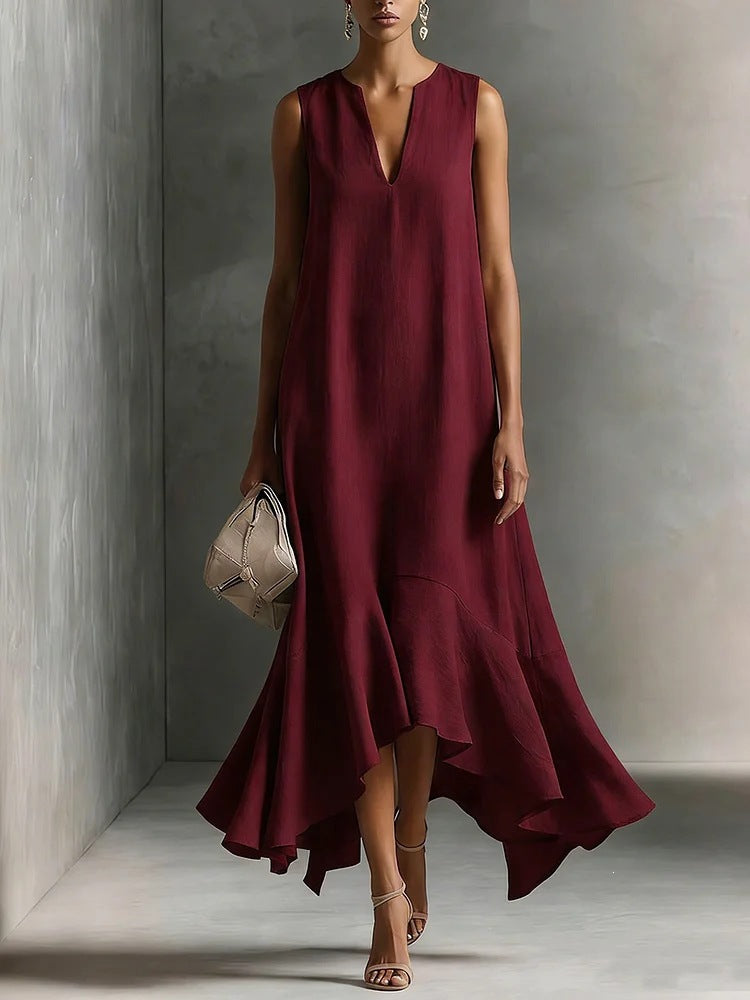Fashion Deep V-Neck Sleeveless Elegant Slim-Fitting Irregular Hem Dress
