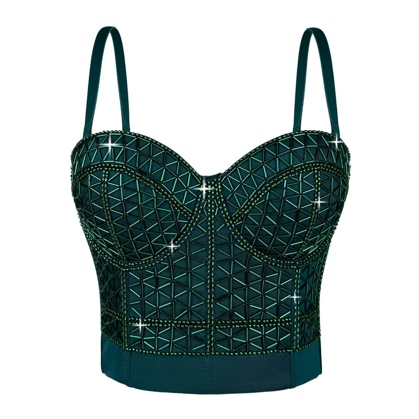 Short Design Multi-color Pressed Stripe Outerwear Shaping Boned Bra with Padded Strappy Camisole