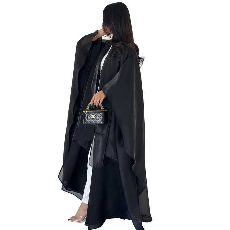 Women's solid color flowing yarn hooded cardigan
