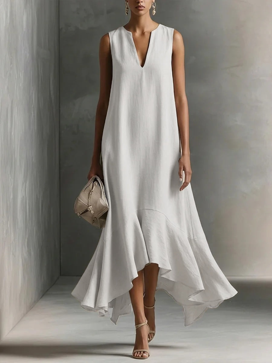 Fashion Deep V-Neck Sleeveless Elegant Slim-Fitting Irregular Hem Dress