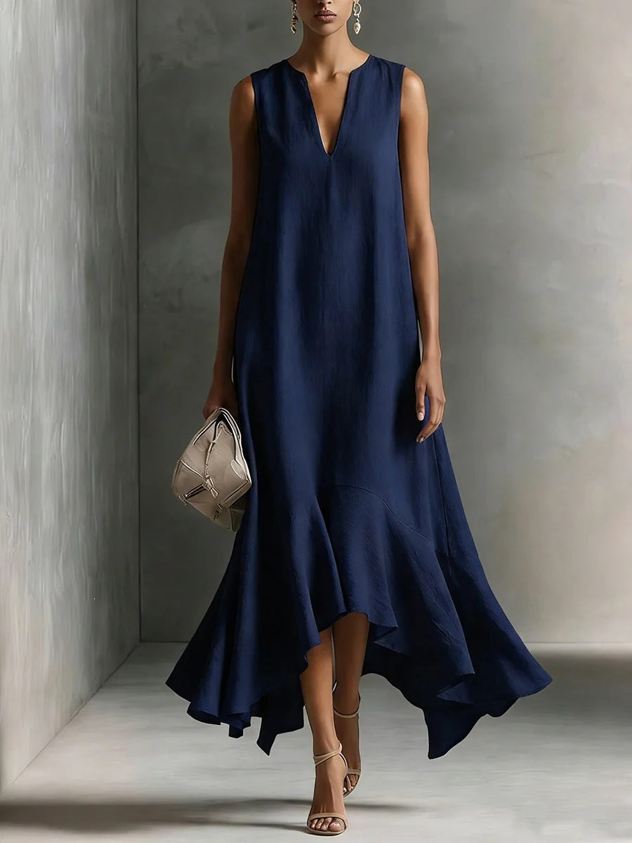 Fashion Deep V-Neck Sleeveless Elegant Slim-Fitting Irregular Hem Dress
