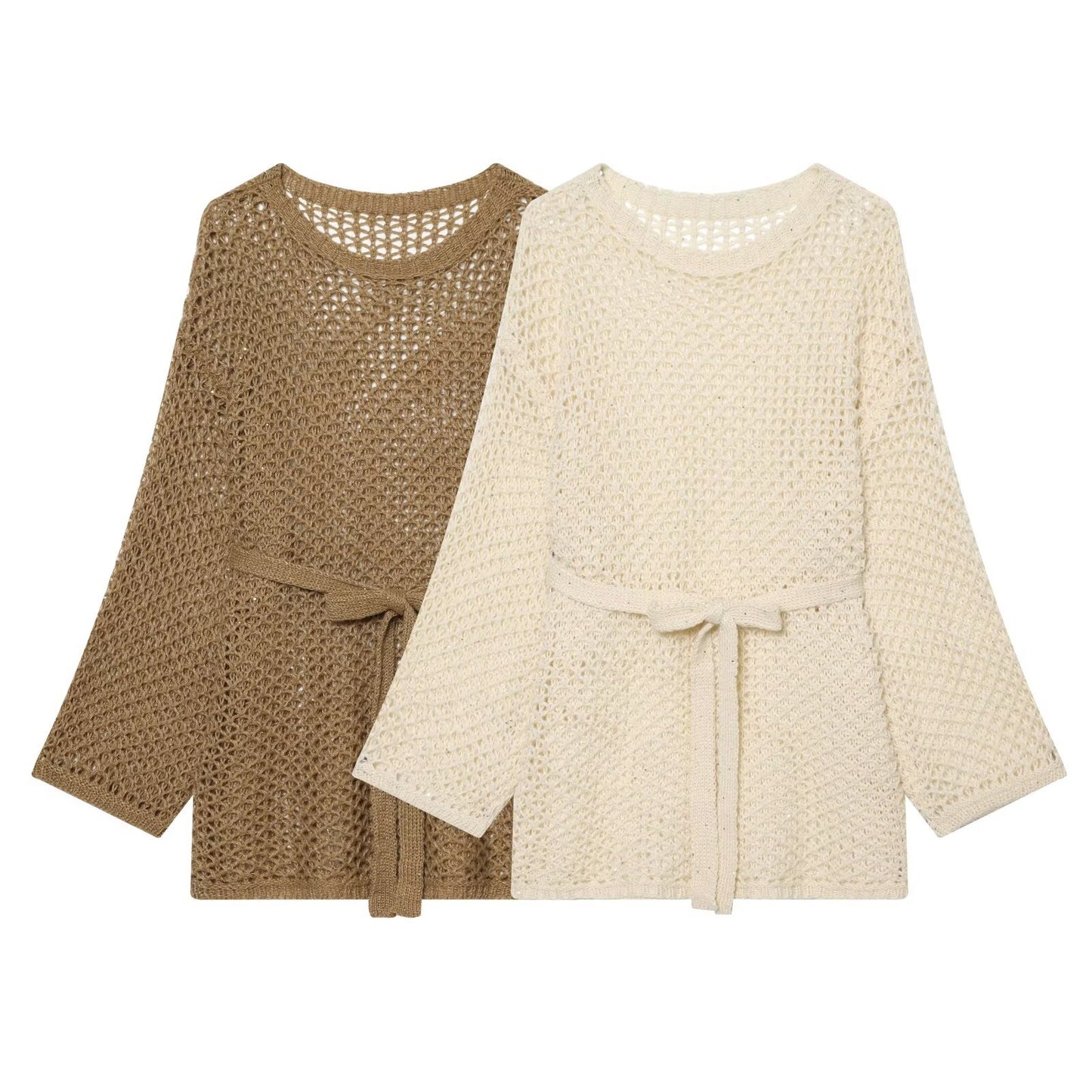 Commuting style elegant configuration belt hollow knit sweater