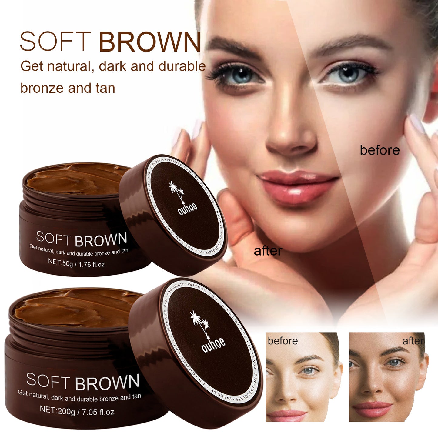 OUHOE Soft Brown, Summer Seaside Tanning Dark Tan Moisturizing Cream for Tanning Skin
