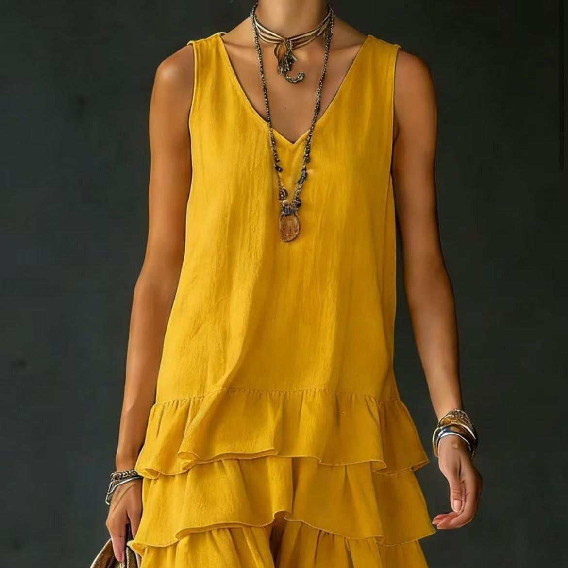 Fashionable Women's Loose Casual Solid Color Side Pocket Tank Dress