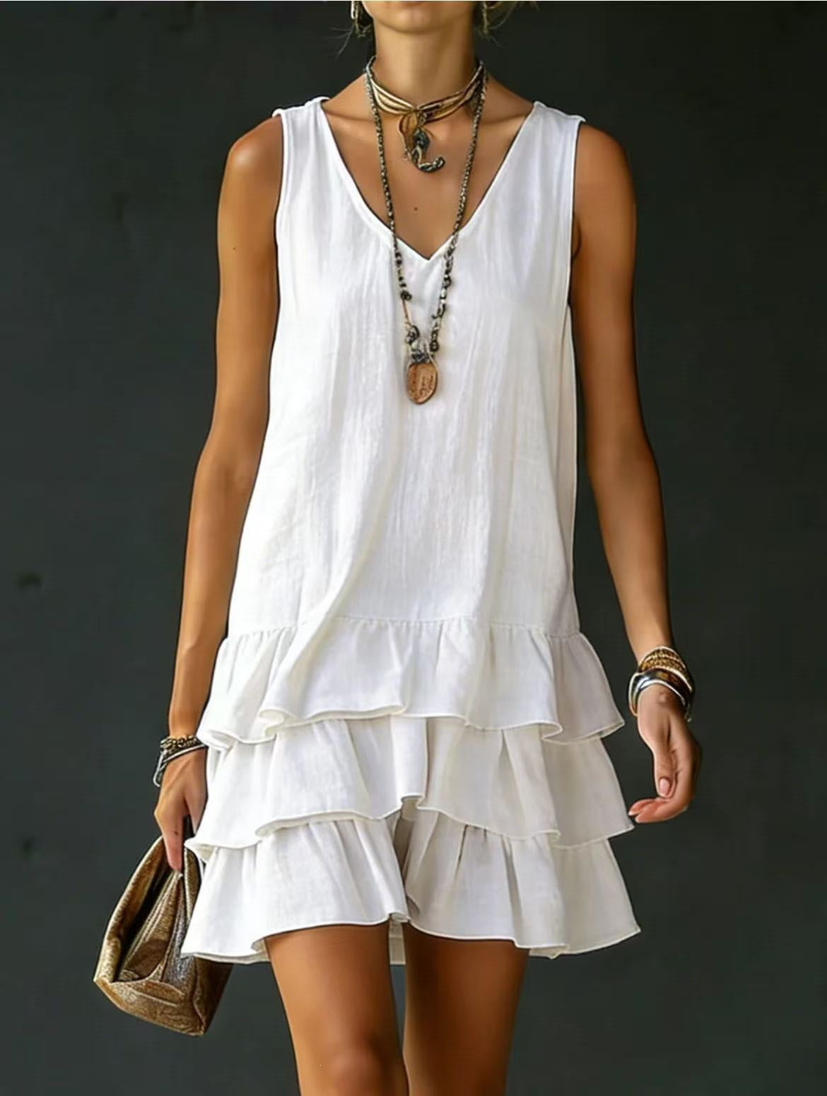 Fashionable Women's Loose Casual Solid Color Side Pocket Tank Dress