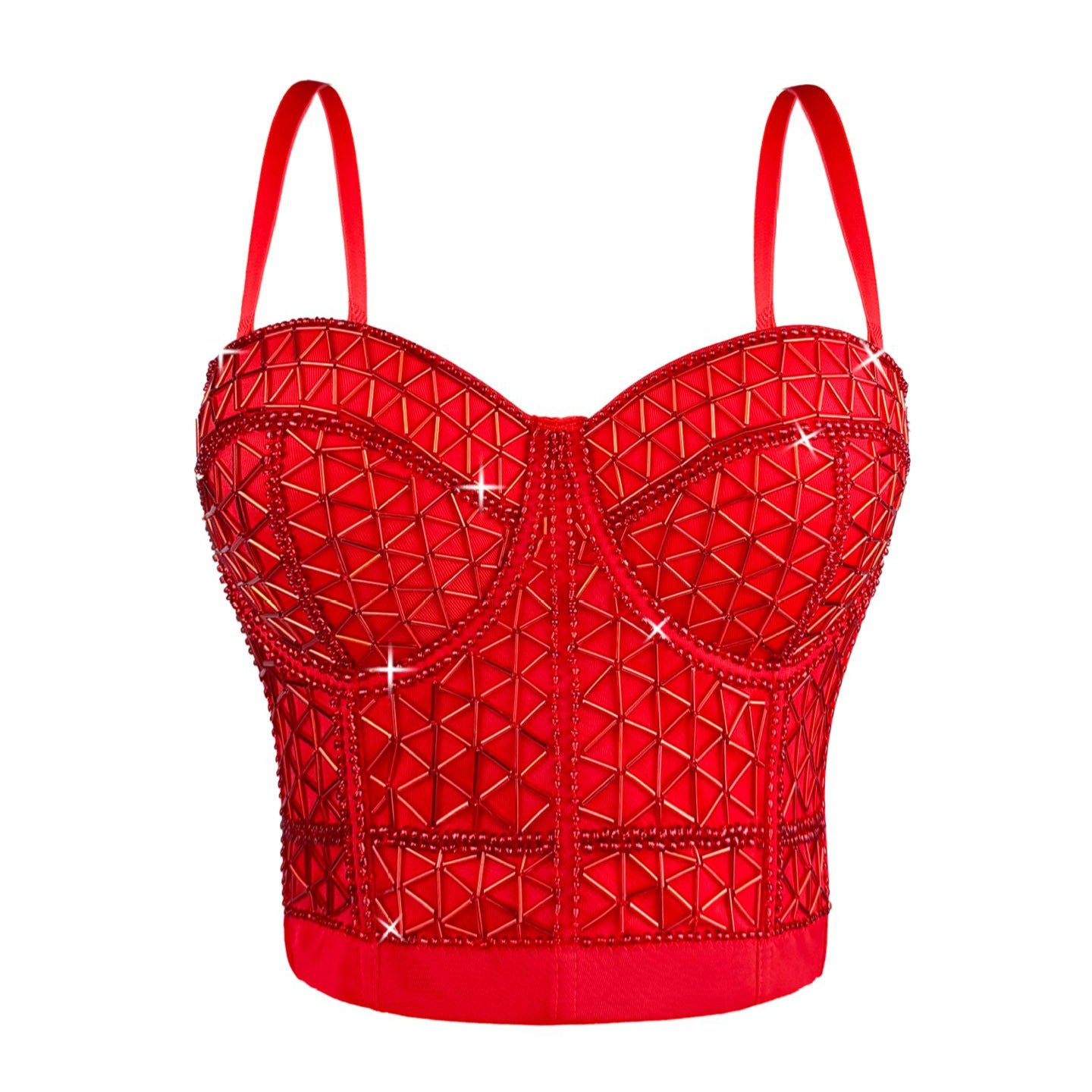 Short Design Multi-color Pressed Stripe Outerwear Shaping Boned Bra with Padded Strappy Camisole