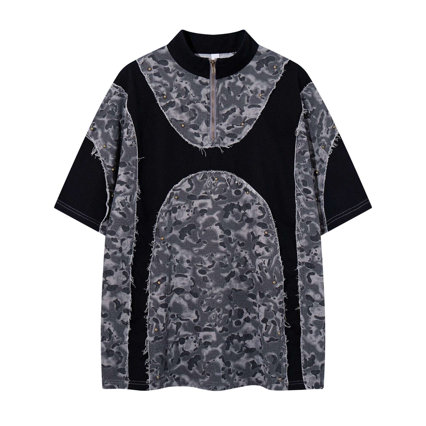 Camouflage patchwork contrasting short sleeved shirt