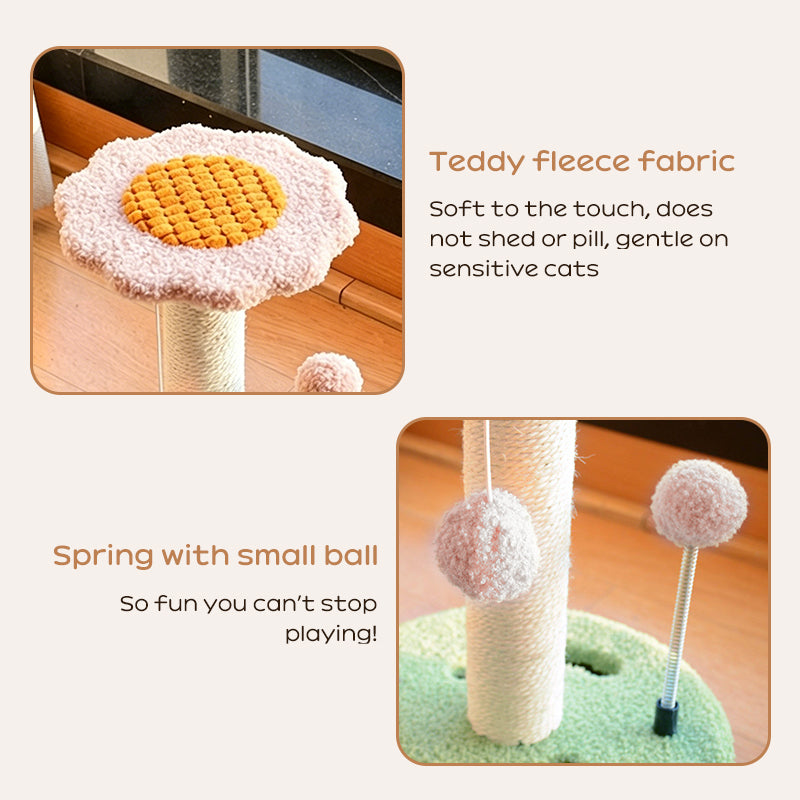 Sunflower Cat Tree – Small Cat Climbing Tower with Scratch Posts & Ball Toy