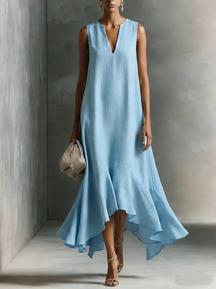 Fashion Deep V-Neck Sleeveless Elegant Slim-Fitting Irregular Hem Dress
