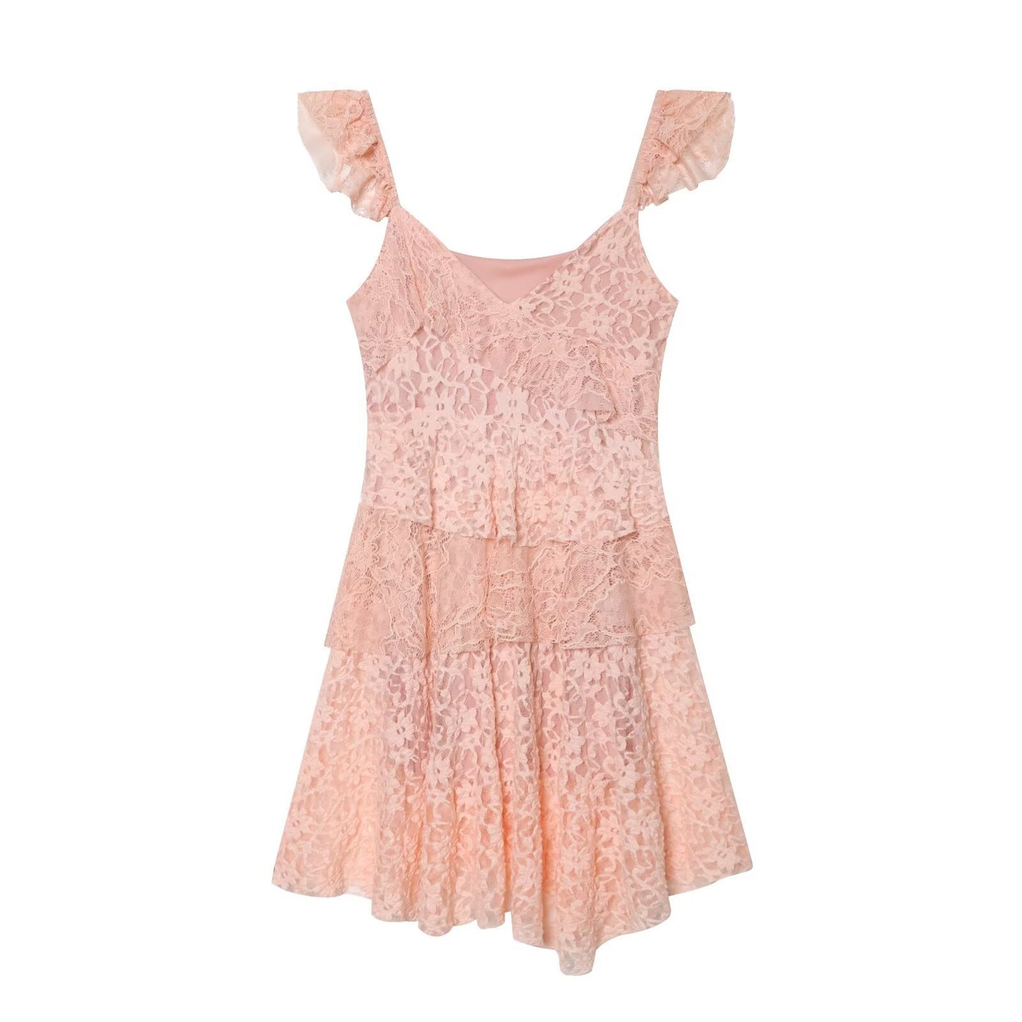 Hot girl layered decorative lace dress