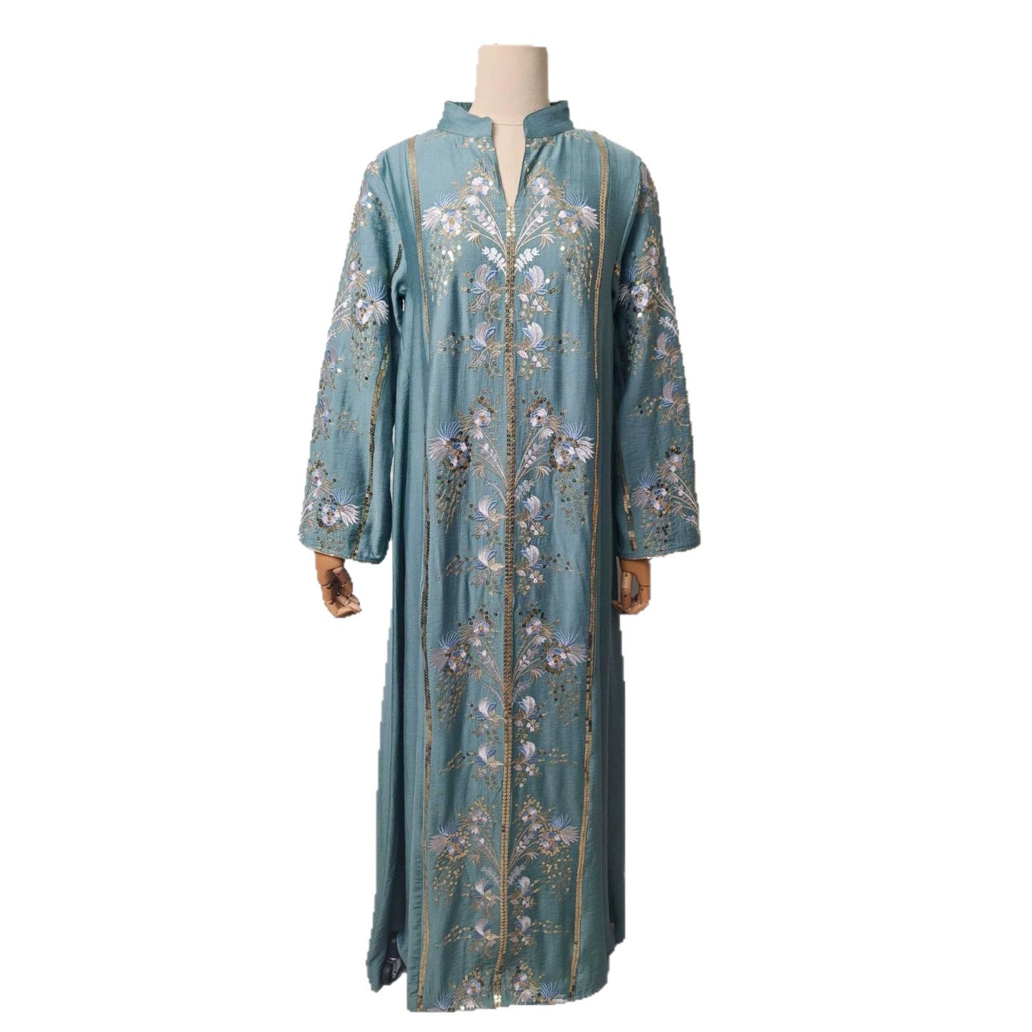 V-Neck Long Dress with Floral Pattern