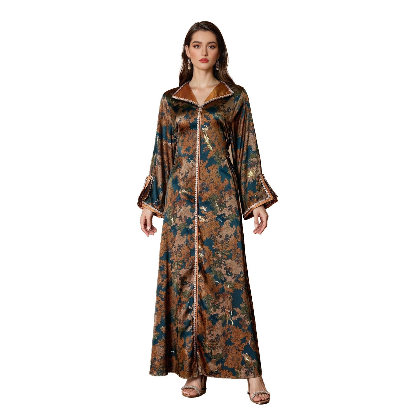 Elegant Women's Printed Beaded Long Dress