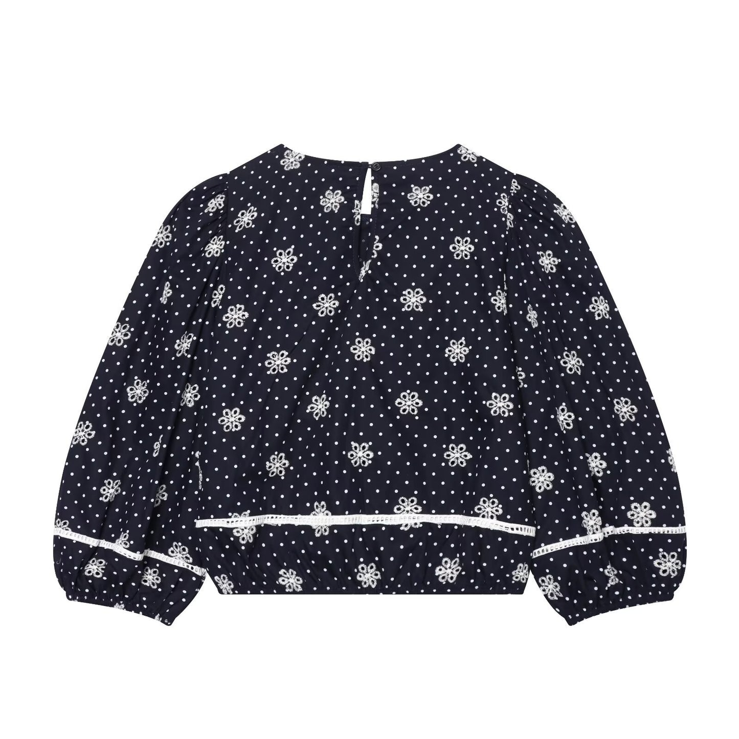 Retro style hollowed out embroidered polka dot shirt