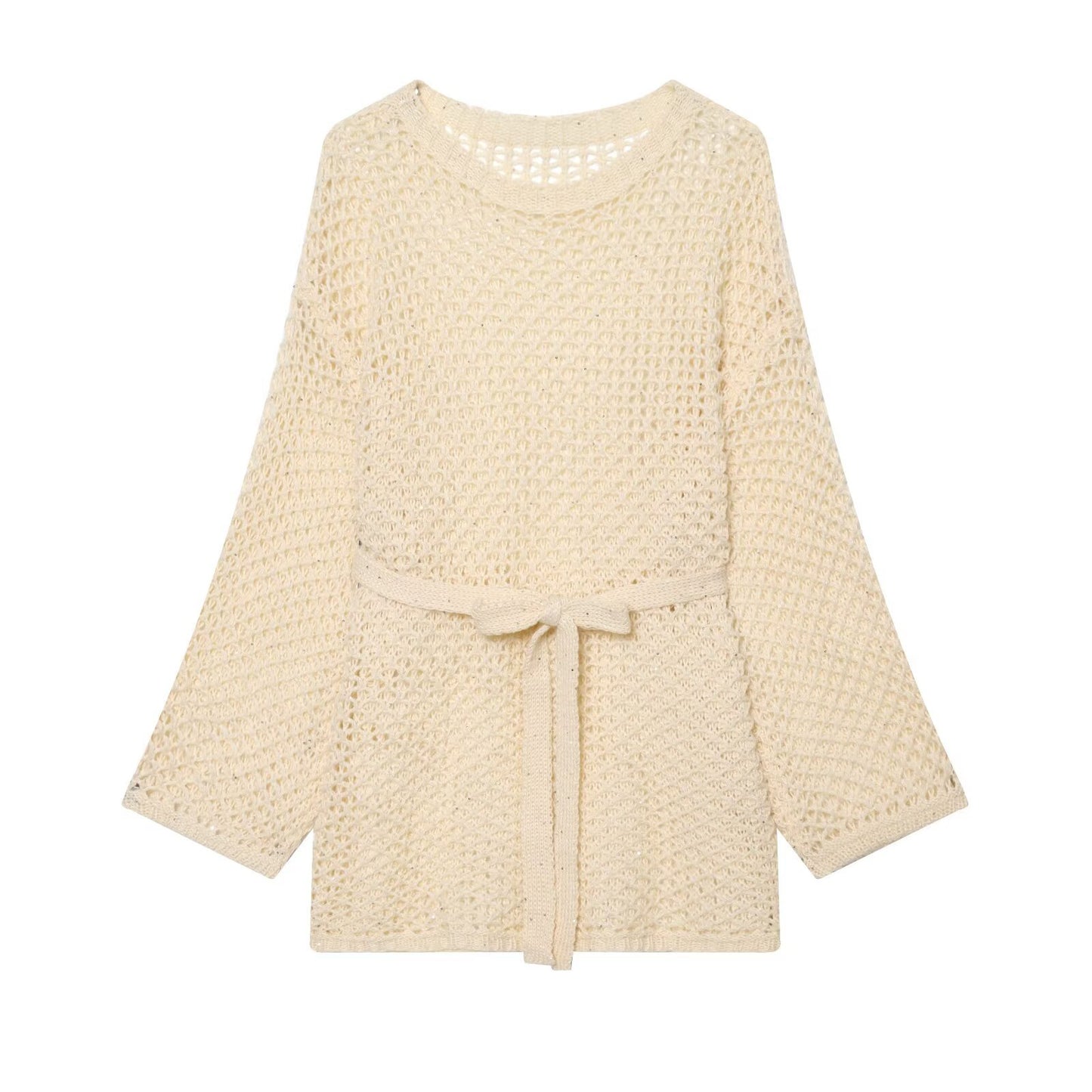 Commuting style elegant configuration belt hollow knit sweater