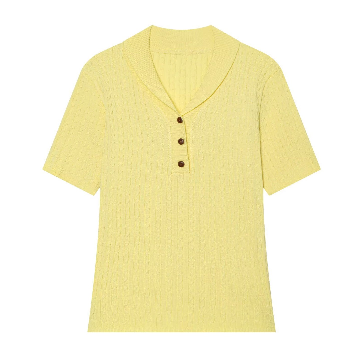 Casual Versatile Twisted Fried Dough Twists Collar Knitted Short Sleeve