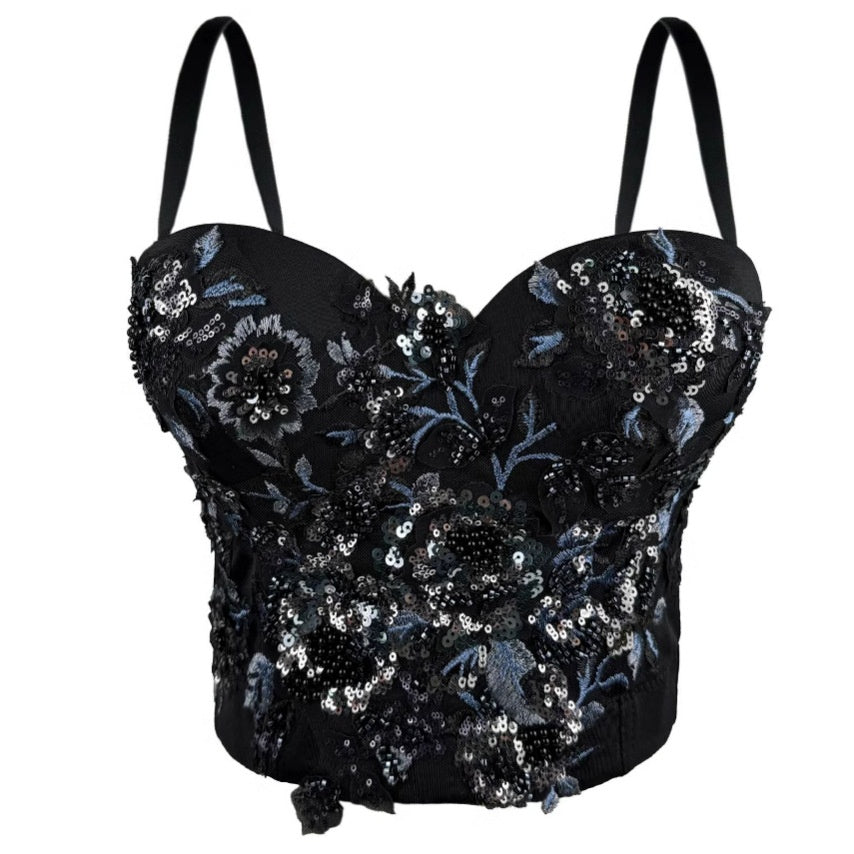 Style Sexy Top Printed Strapless Camisole Women's Outerwear Beaded Boned Bustier Inner Wear