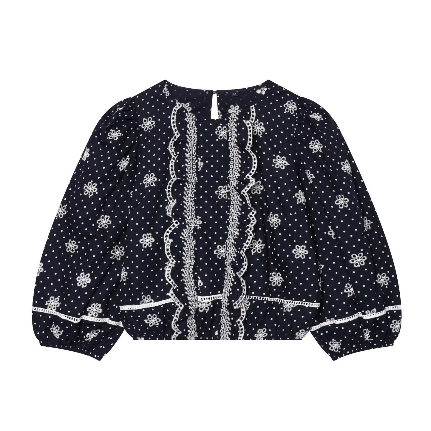 Retro style hollowed out embroidered polka dot shirt