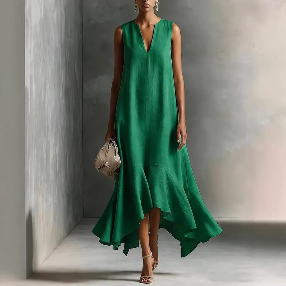 Fashion Deep V-Neck Sleeveless Elegant Slim-Fitting Irregular Hem Dress