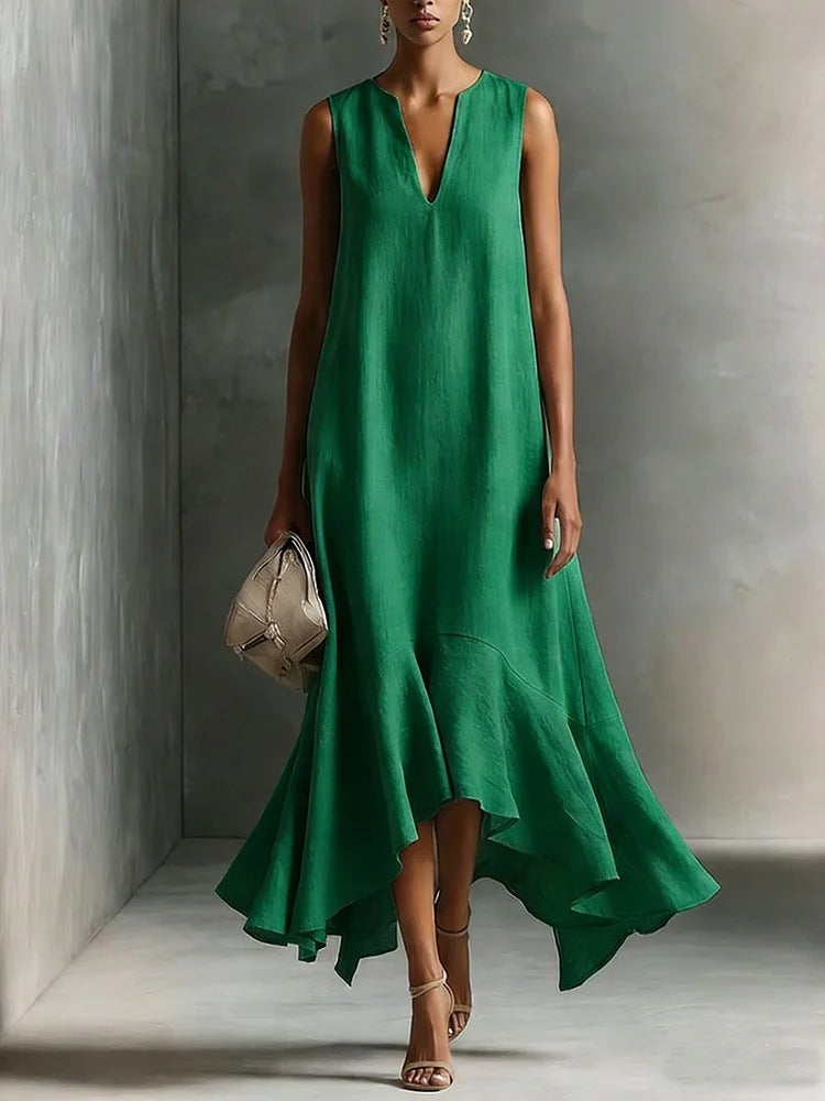 Fashion Deep V-Neck Sleeveless Elegant Slim-Fitting Irregular Hem Dress