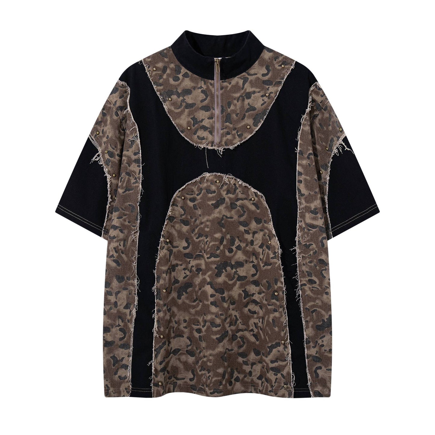 Camouflage patchwork contrasting short sleeved shirt