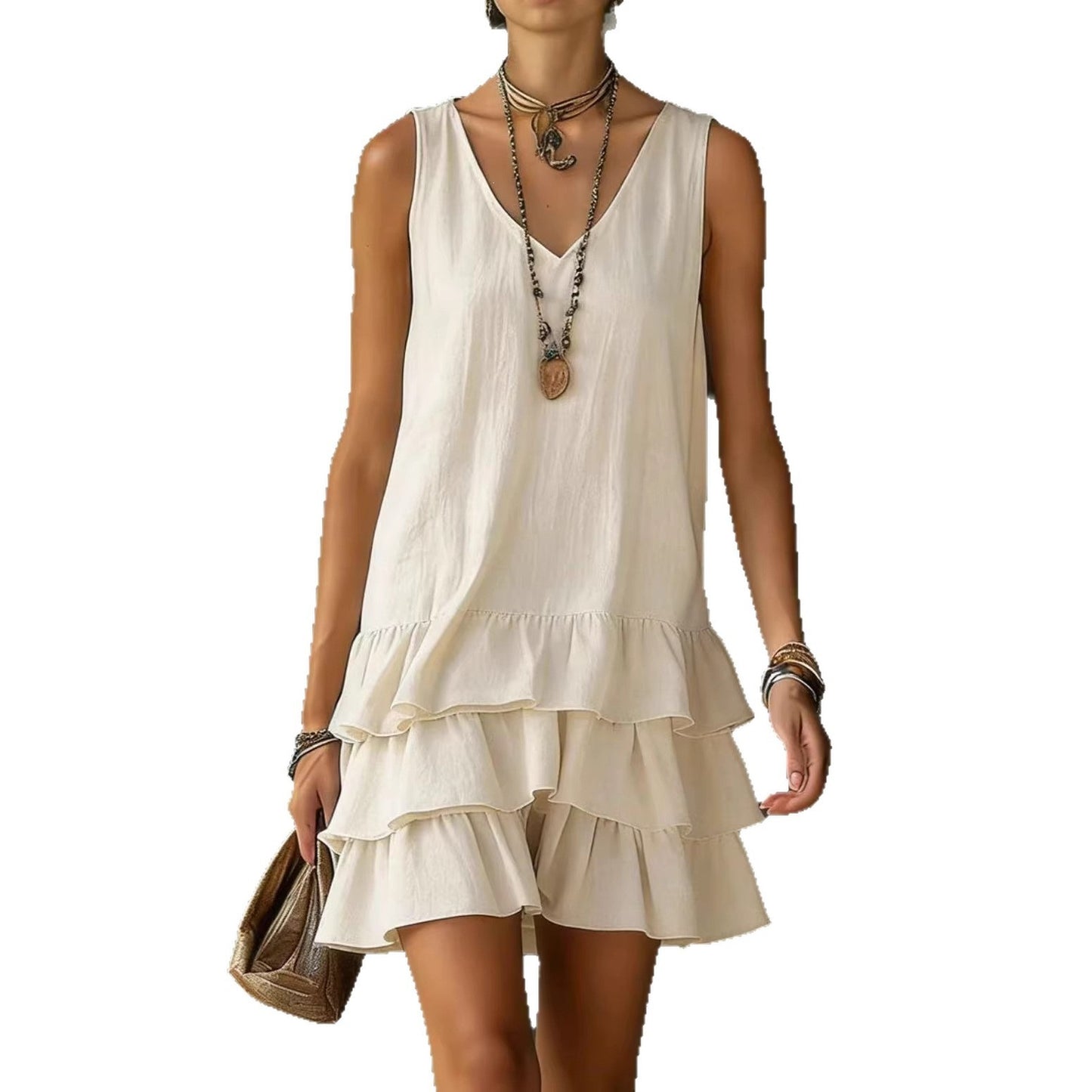 Fashionable Women's Loose Casual Solid Color Side Pocket Tank Dress