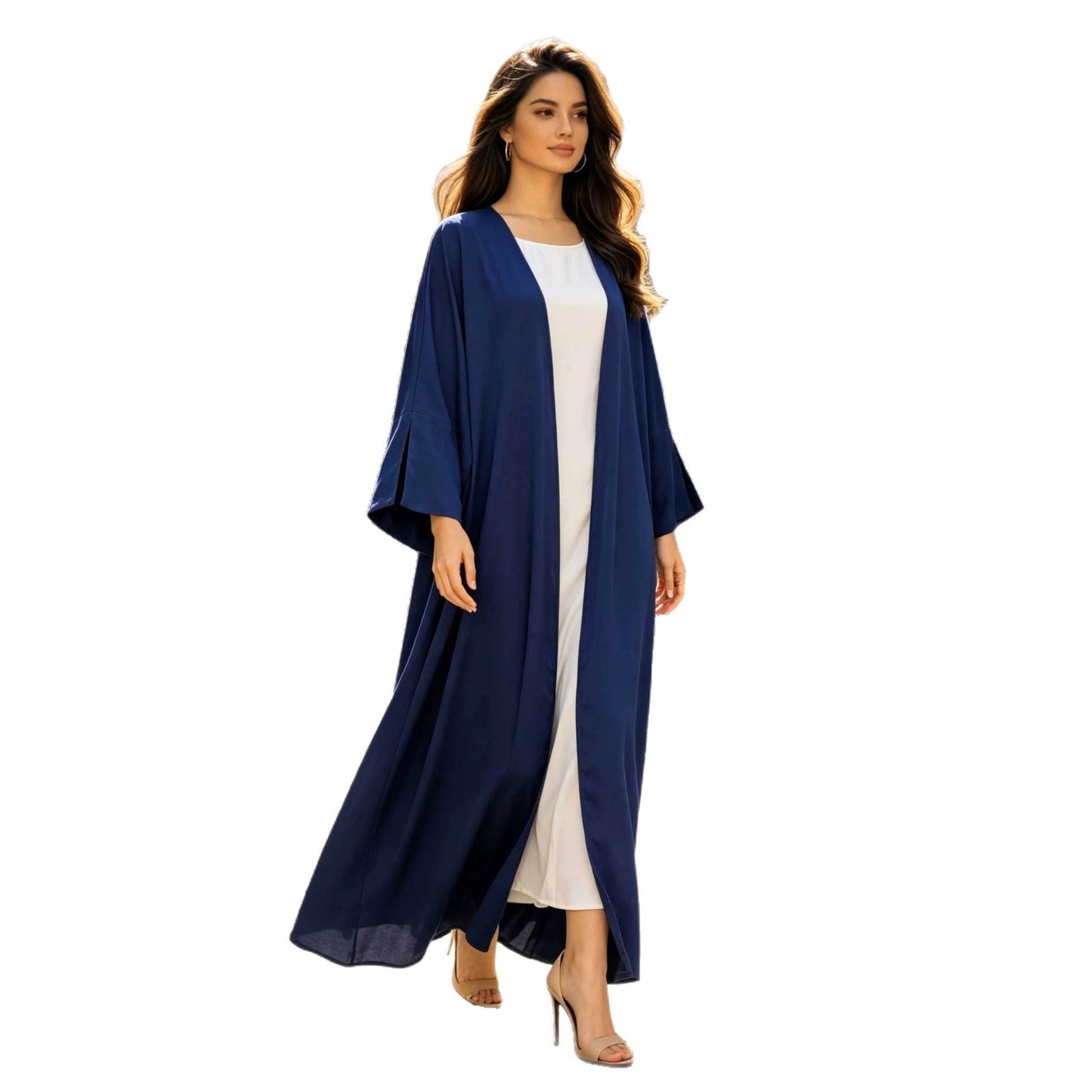 Elegant Satin Cape Dress with Batwing Sleeves Long Dress