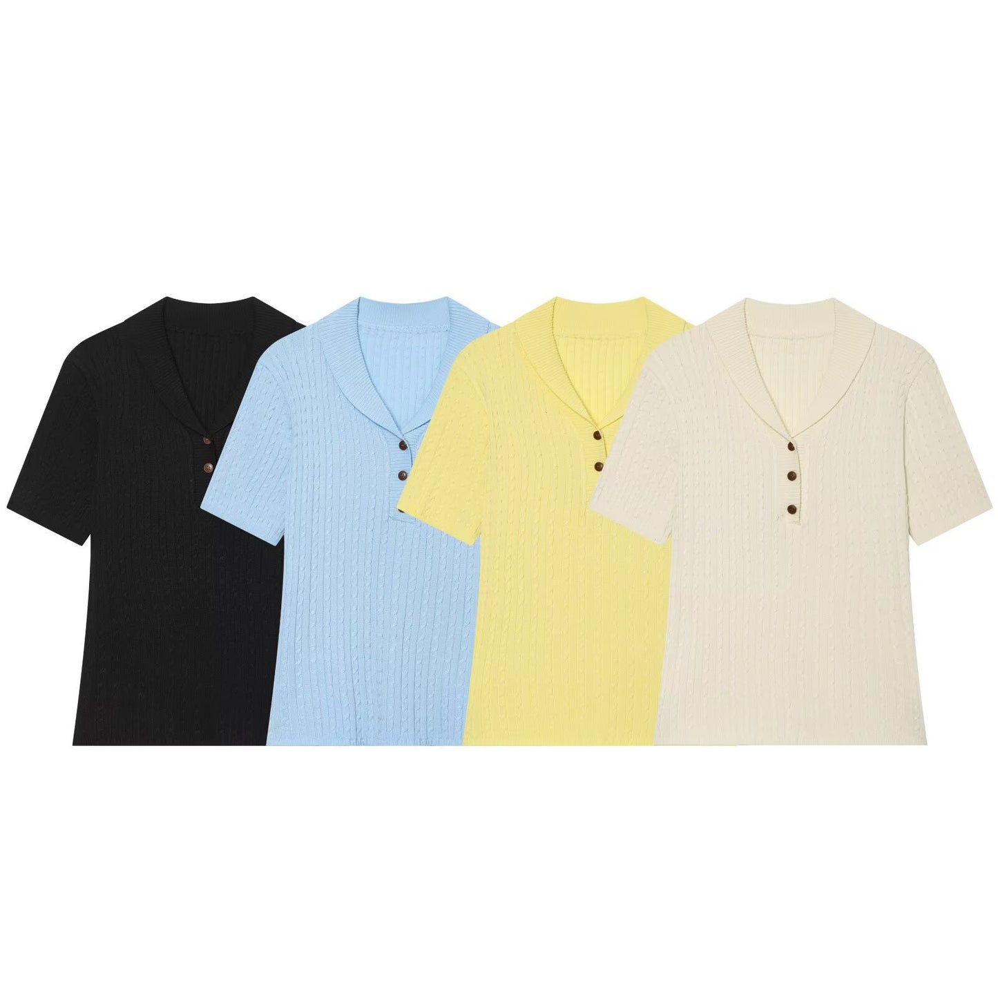 Casual Versatile Twisted Fried Dough Twists Collar Knitted Short Sleeve