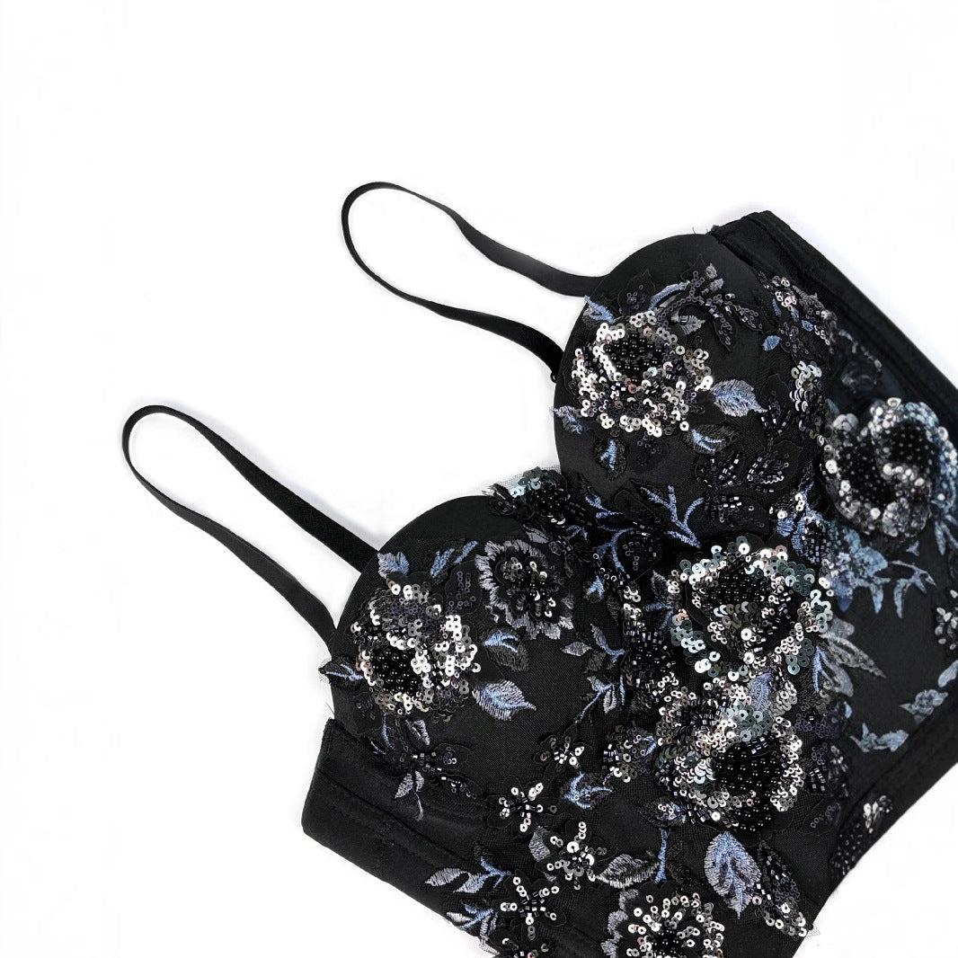 Style Sexy Top Printed Strapless Camisole Women's Outerwear Beaded Boned Bustier Inner Wear