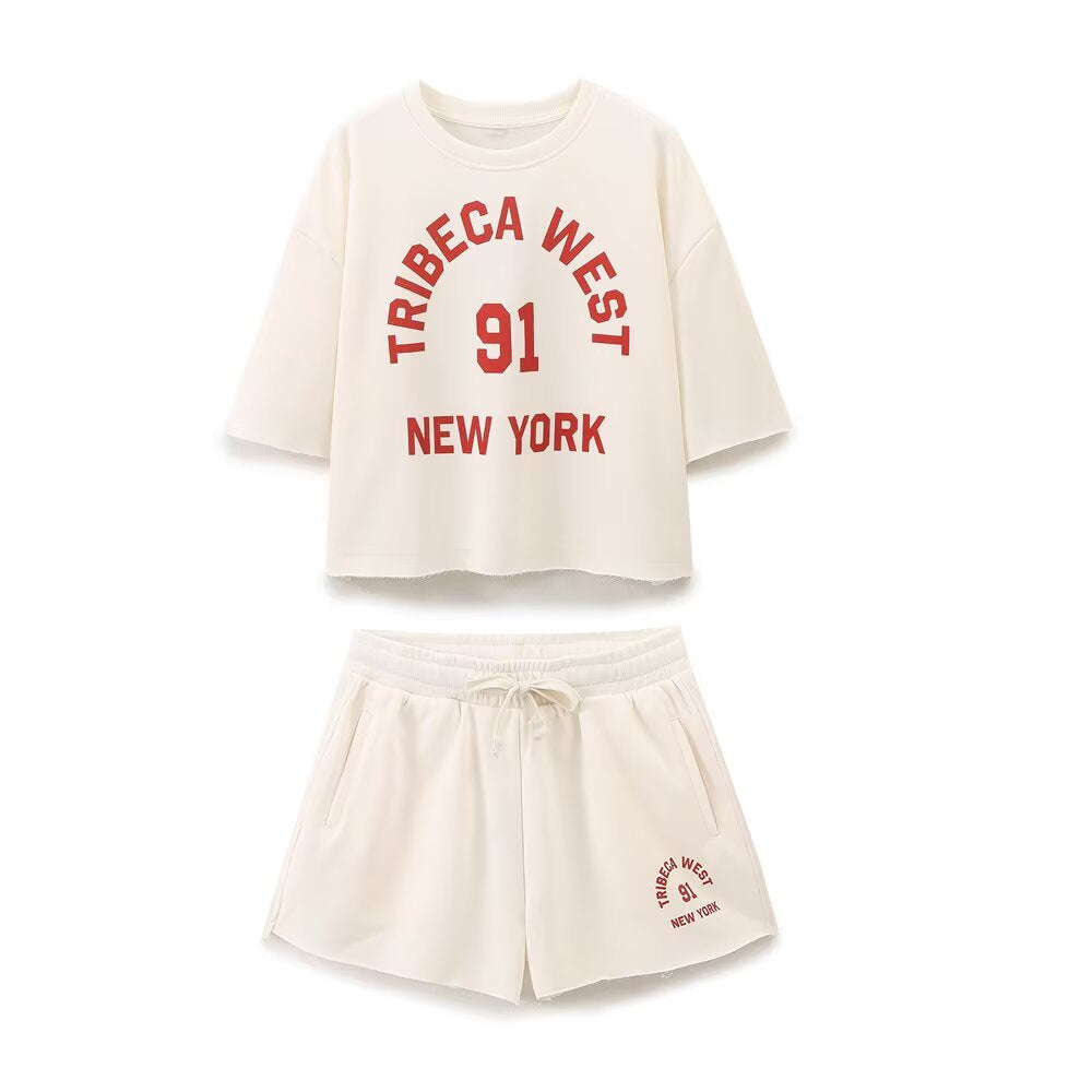 Printed flannel hoodie+flannel shorts set