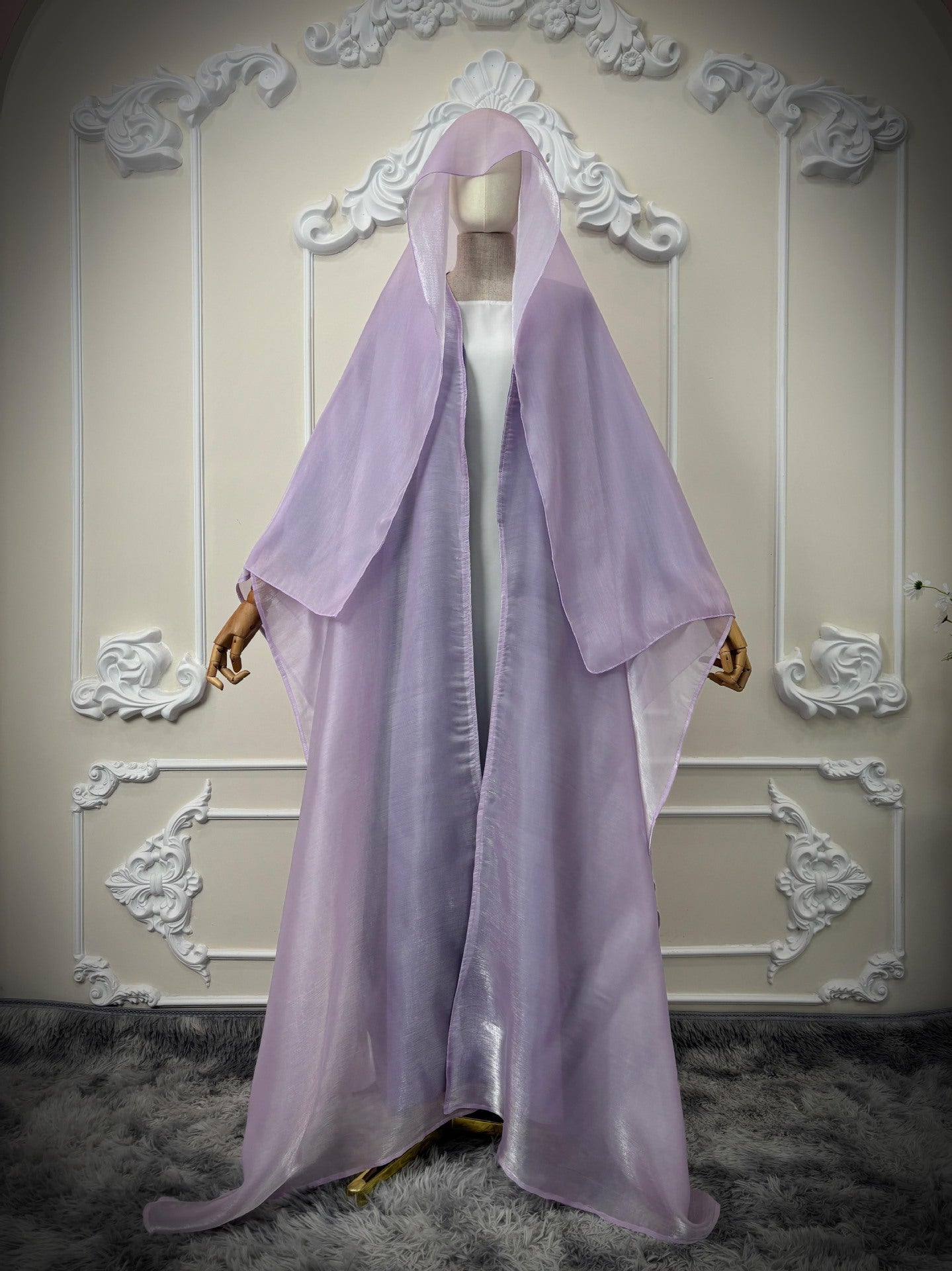 Women's solid color flowing yarn hooded cardigan