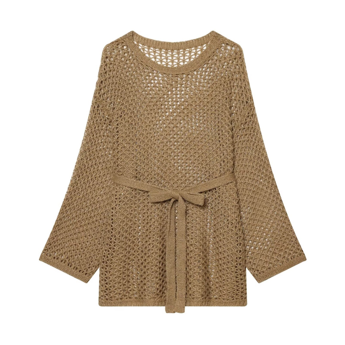 Commuting style elegant configuration belt hollow knit sweater