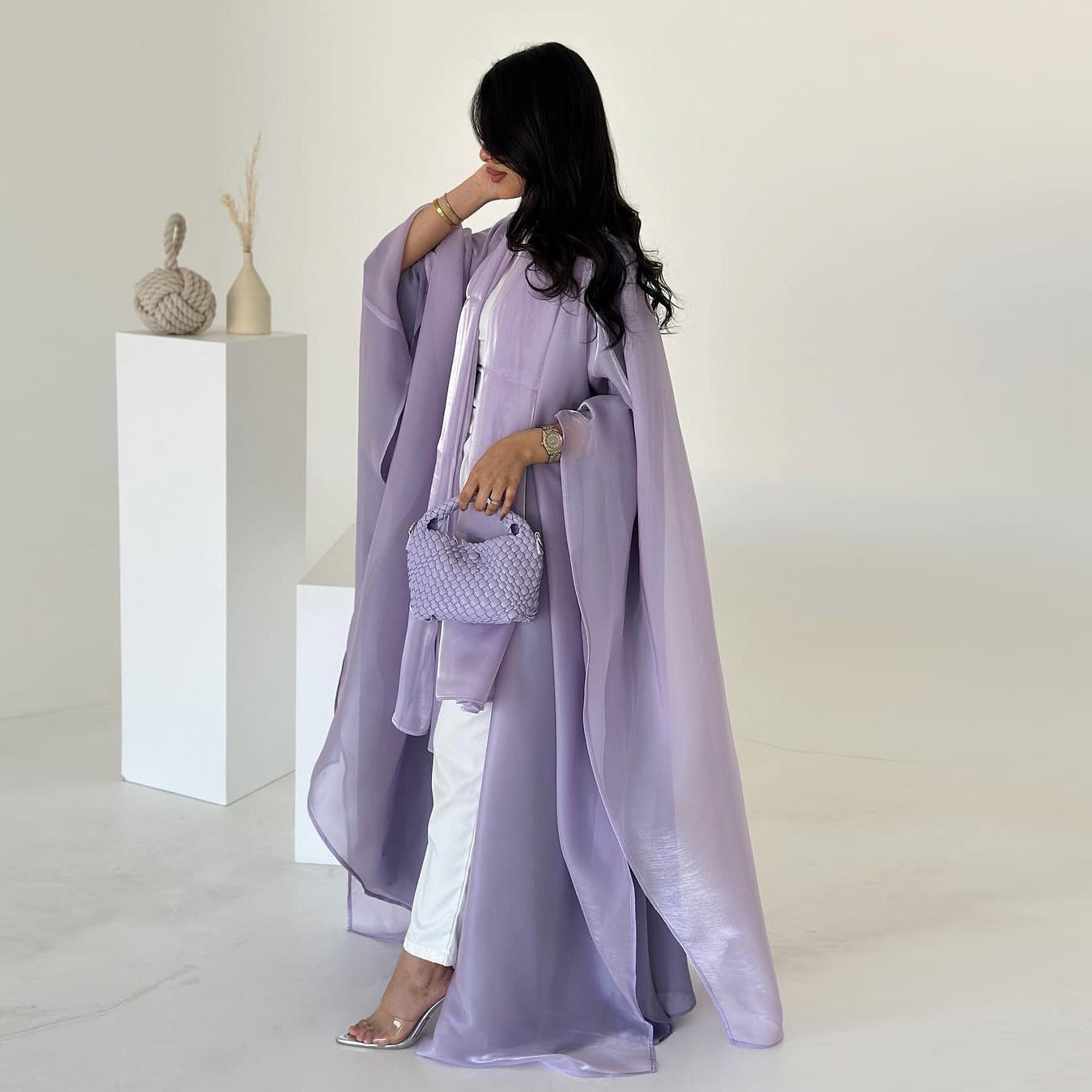 Women's solid color flowing yarn hooded cardigan