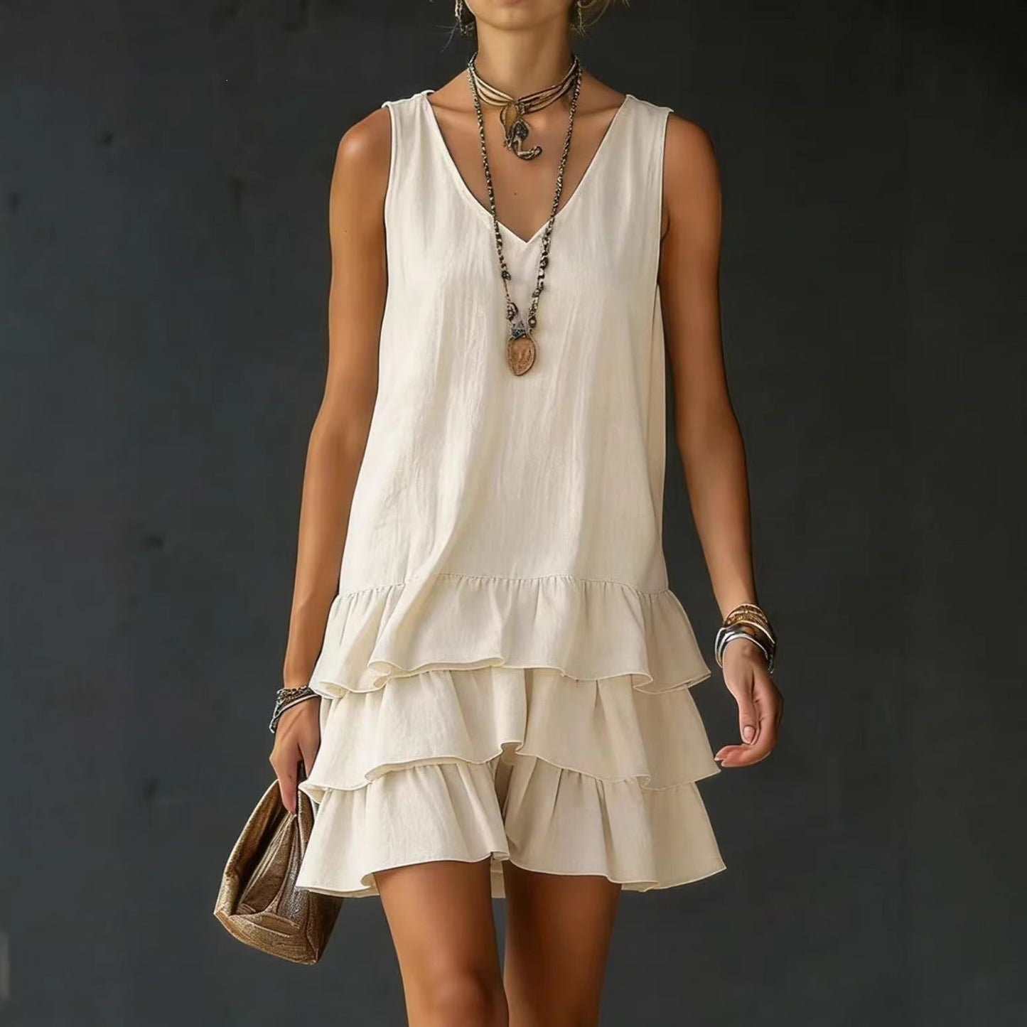 Fashionable Women's Loose Casual Solid Color Side Pocket Tank Dress