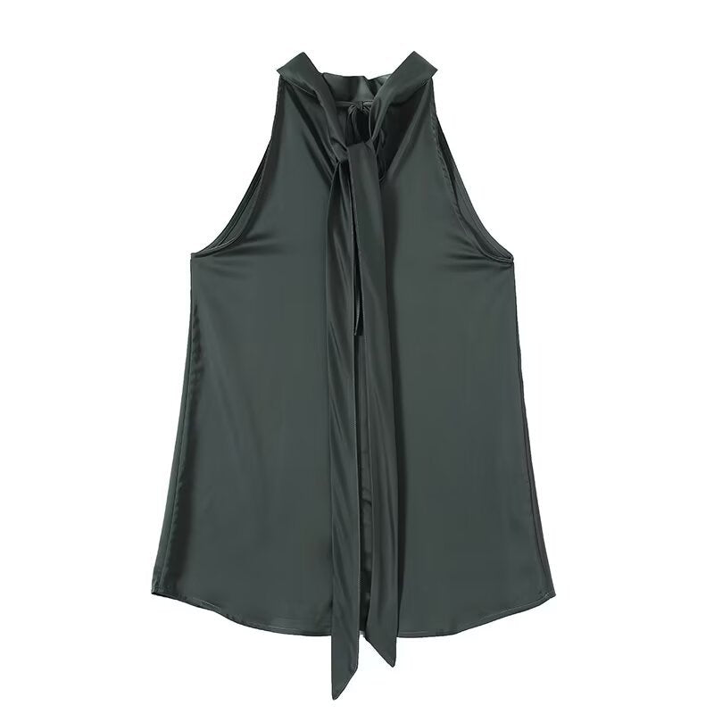 Knot satin neck wrapped sleeveless camisole top