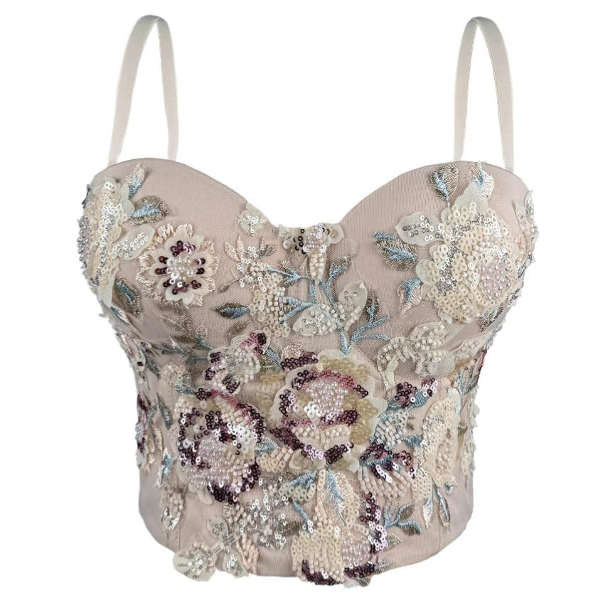 Style Sexy Top Printed Strapless Camisole Women's Outerwear Beaded Boned Bustier Inner Wear