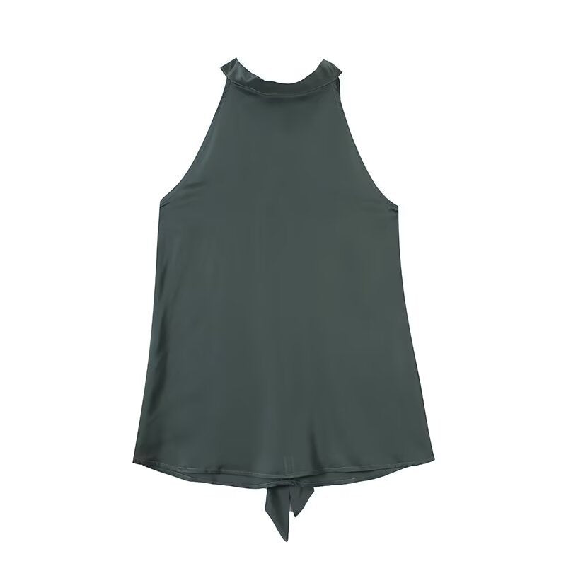 Knot satin neck wrapped sleeveless camisole top