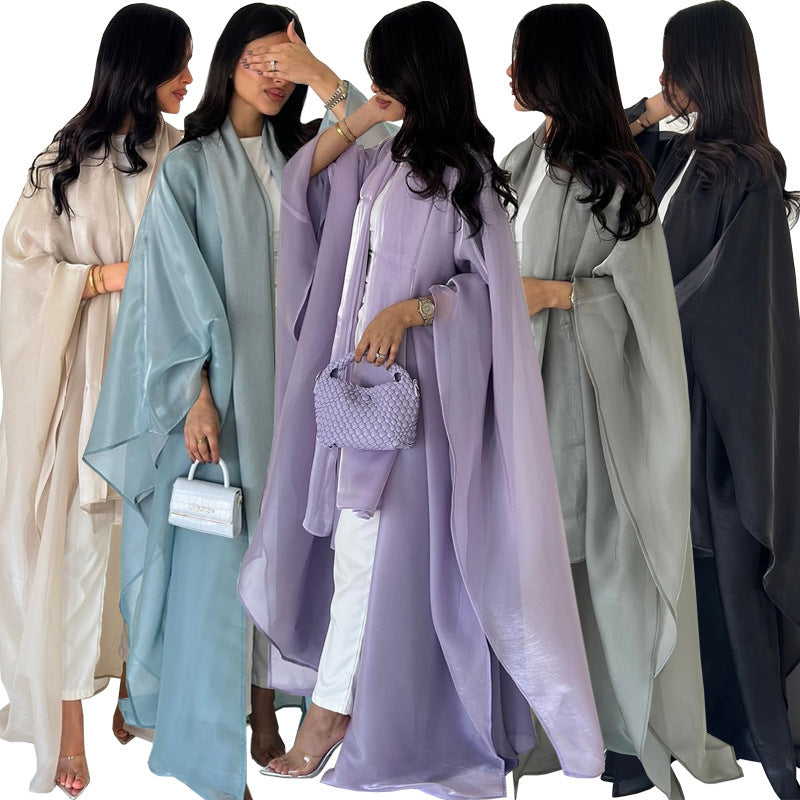 Women's solid color flowing yarn hooded cardigan