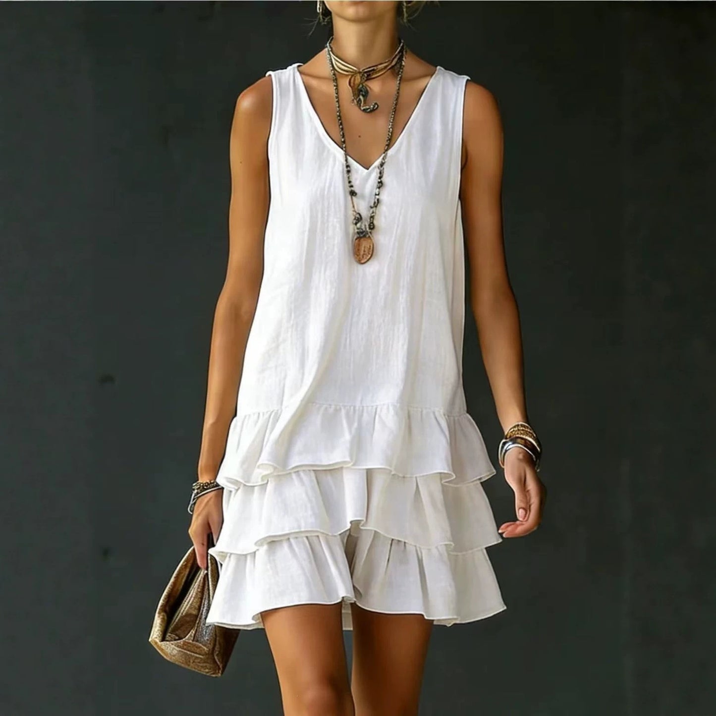 Fashionable Women's Loose Casual Solid Color Side Pocket Tank Dress