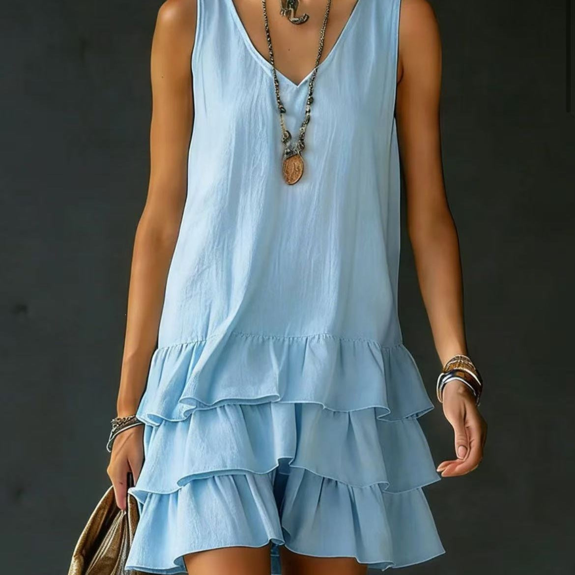 Fashionable Women's Loose Casual Solid Color Side Pocket Tank Dress