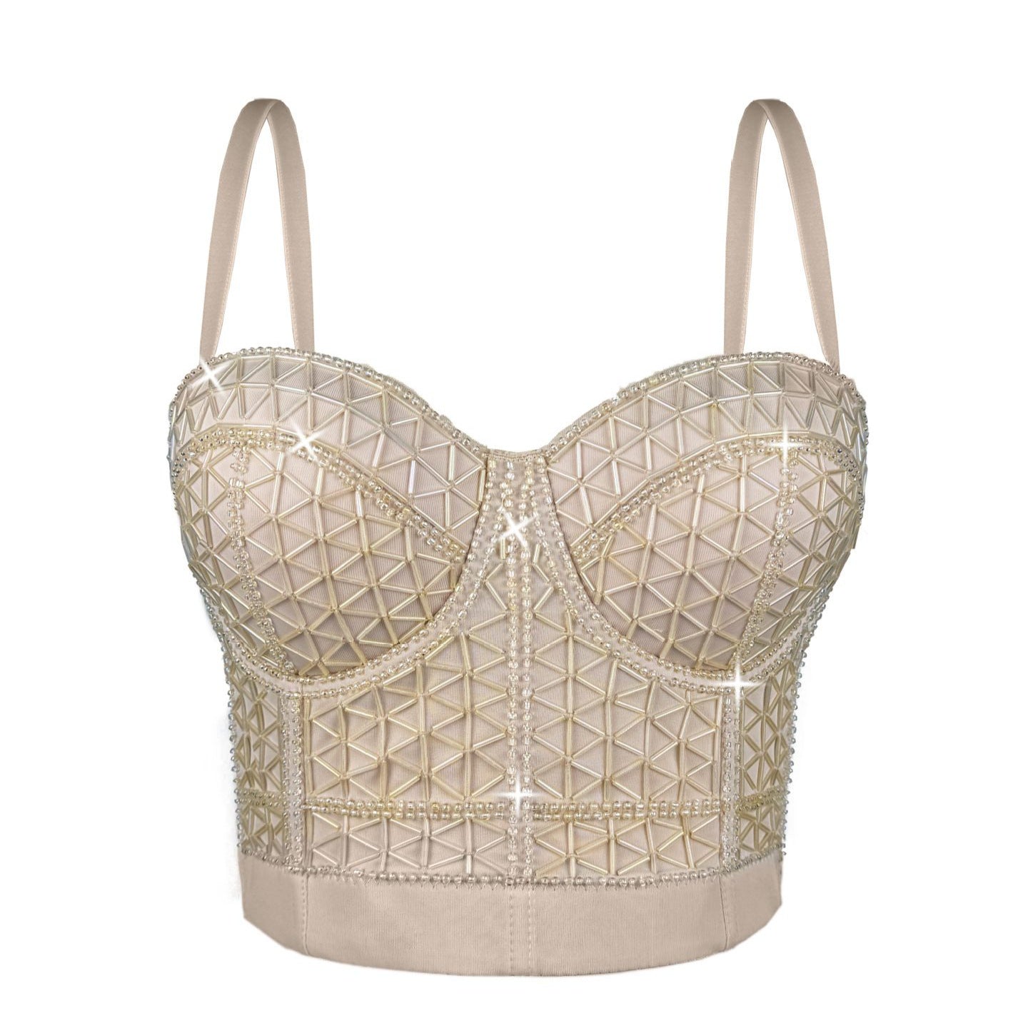 Short Design Multi-color Pressed Stripe Outerwear Shaping Boned Bra with Padded Strappy Camisole