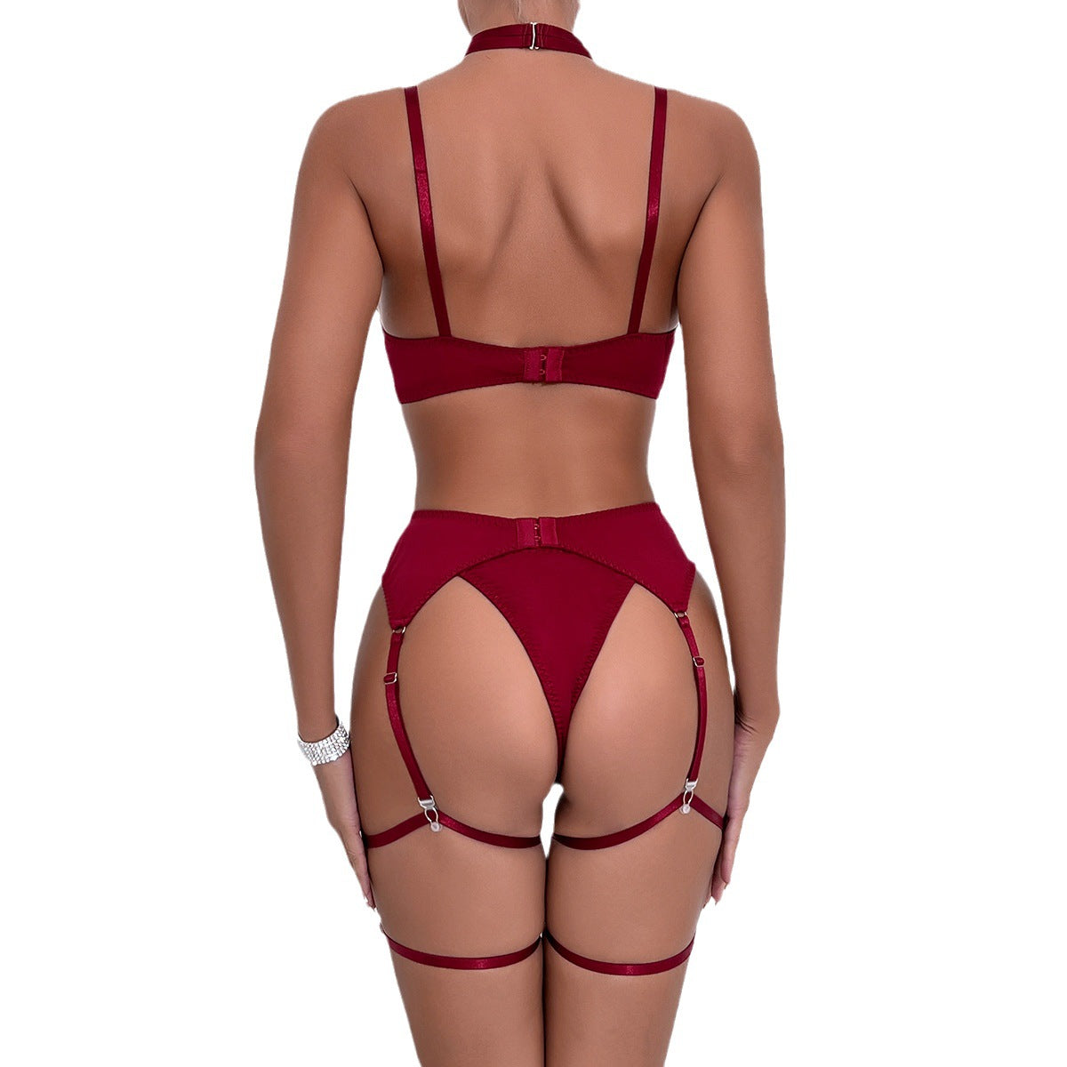 Wholesale Sexy Lingerie Set with Garter Belt Hollow Out Push-Up Four-Piece Set for Women