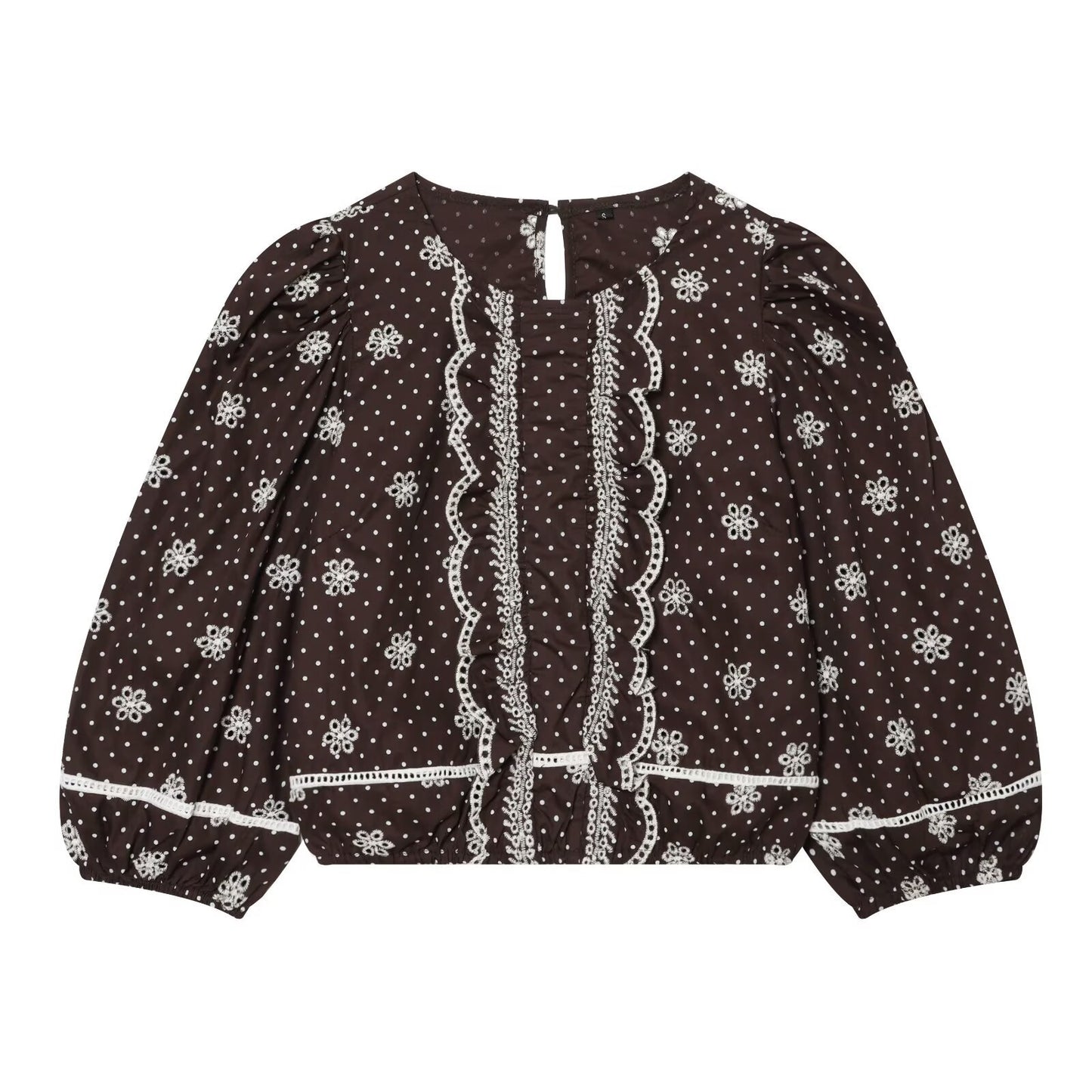 Retro style hollowed out embroidered polka dot shirt