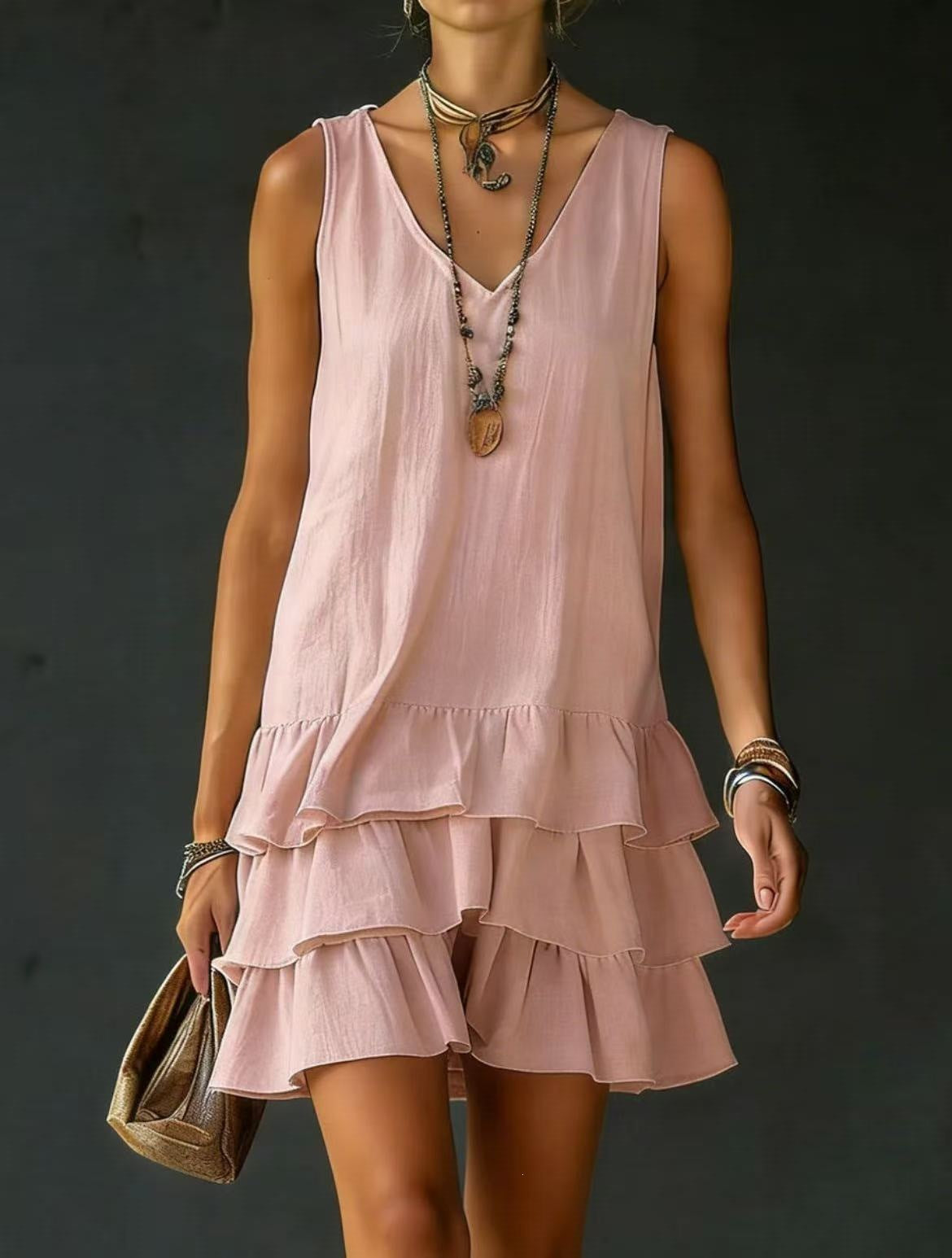 Fashionable Women's Loose Casual Solid Color Side Pocket Tank Dress